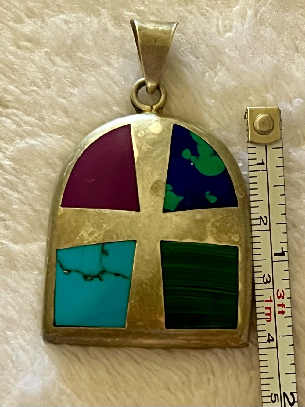 Sterling Multi-Stone Inlay Pendant - Vibrant turquoise, malachite, azurite - Picture 2 of 3